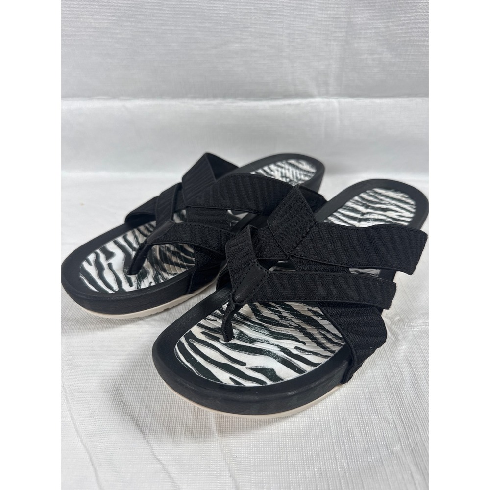 BareTraps Women Zebra Print Toe Post Sandals Black White Size 7.5